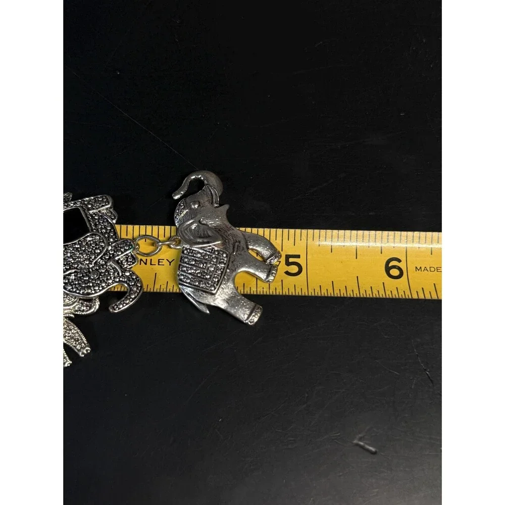 Vintage Silver Tone Elephant Charm Necklace Art Deco Style Marcasite Look